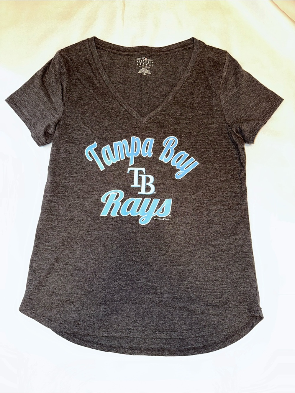Tampa Bay Rays Women's V-Neck Tee Dark Gray with Light Blue Logo medium